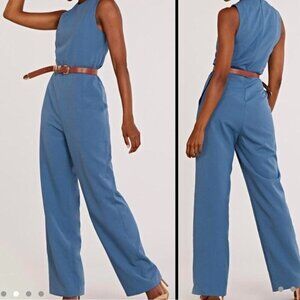 SLNGHR Womens XS Sleeveless Jumpsuit Slate Blue Straight Leg Pockets Corpcore UK